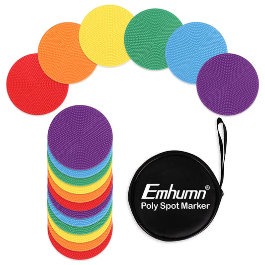 Emhumn 4inch & 9inch Poly Spot Markers for Agility Dot for Gym/PE Training, Dance, 6/12/24 Pcs Round Multiple Color & Size Rubber Non-Slip Spot Marker for Games, Floor Dots and Sport Activities