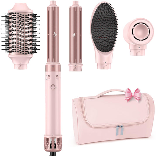 Dual Voltage Hot Air Styler Wrap - 5 in 1 Hair Dryer Brush with Fast Drying Blow Dryer, Styling, Straightening & Volumizing with Negative Ion Anti-frizz for 110V-120V/220V-240V Europe and Travel Case
