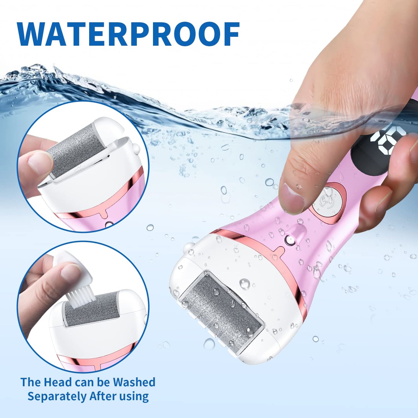 Electric Foot Callus Remover, Rechargeable Portable Electronic Foot File Pedicure Kits, Waterproof Foot Scrubber File, Professional Pedicure Tools, Foot Care for Dead Skin Ideal Gift, 3 Rollers