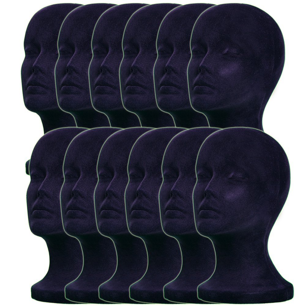 12PCs A1Pacific 11" BLACK Velvet like STYROFOAM FOAM MANNEQUIN MANIKIN head wig display hat glasses