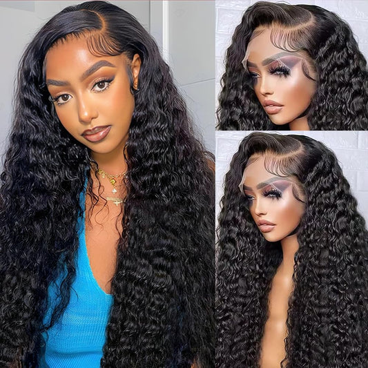 13x6 Deep Wave Lace Front Wigs Human Hair 200 Density HD Lace Frontal Wigs Human Hair 28 Inch Deep Curly Glueless Wigs Human Hair Pre Plucked with Baby Hair Curly Wigs for Women Natural Color
