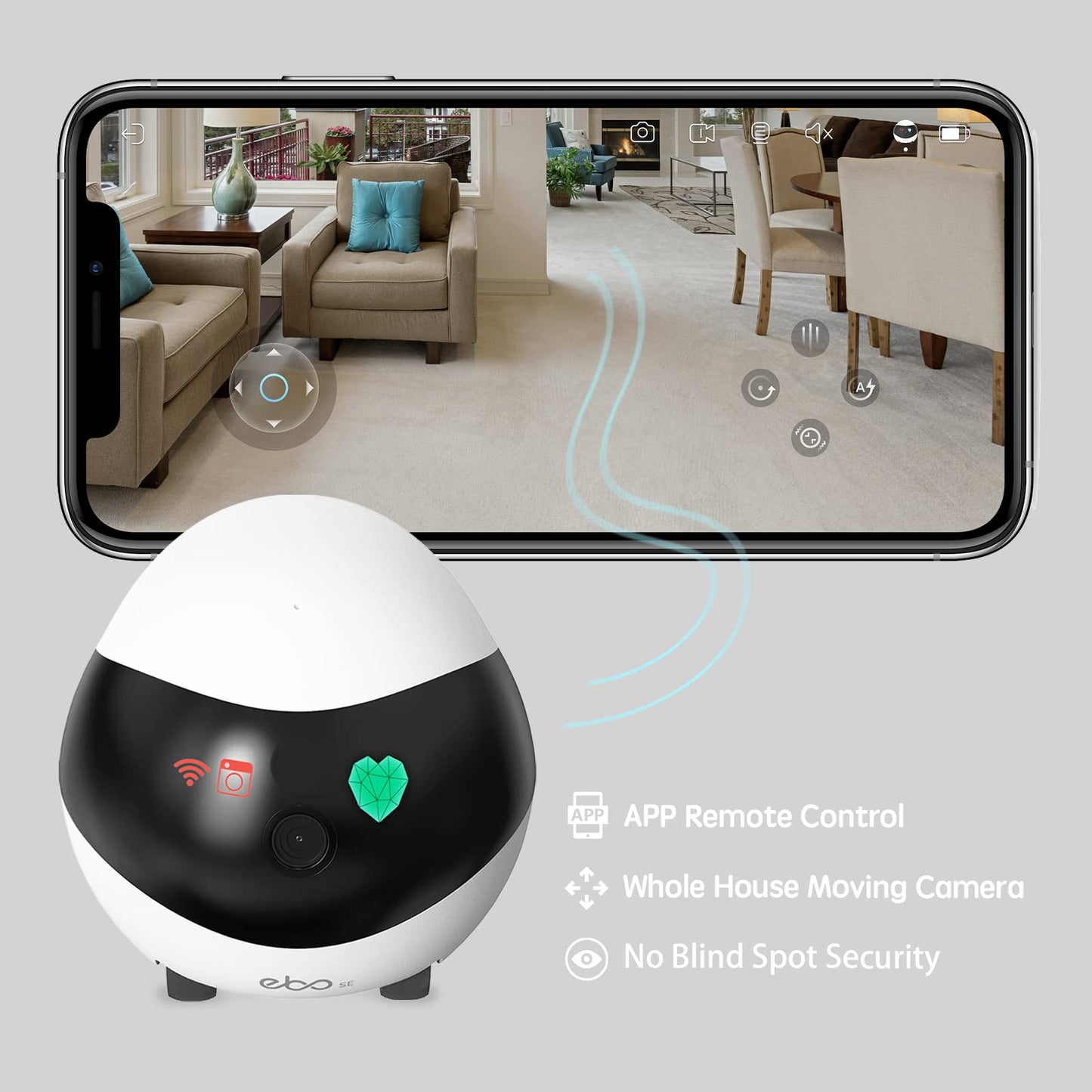 Enabot Home Security Camera EBO SE: 1080P Indoor Cam Battery-Operated, Auto-Recharge, Night Vision, Wireless Camera for Pet/Elderly/Baby, 2-Way Talk, Local Storage, APP Control