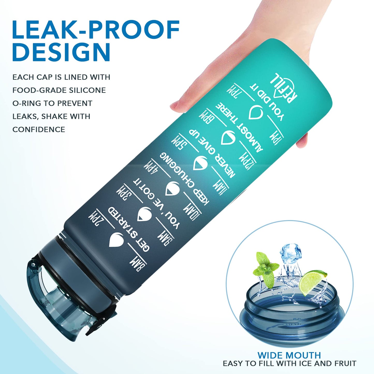 Enerbone 32 oz Water Bottle, Leakproof BPA & Toxic Free, Motivational Water Bottle with Times to Drink and Straw, Fitness Sports Water Bottle with Strap for Office, Gym, Outdoor Sports