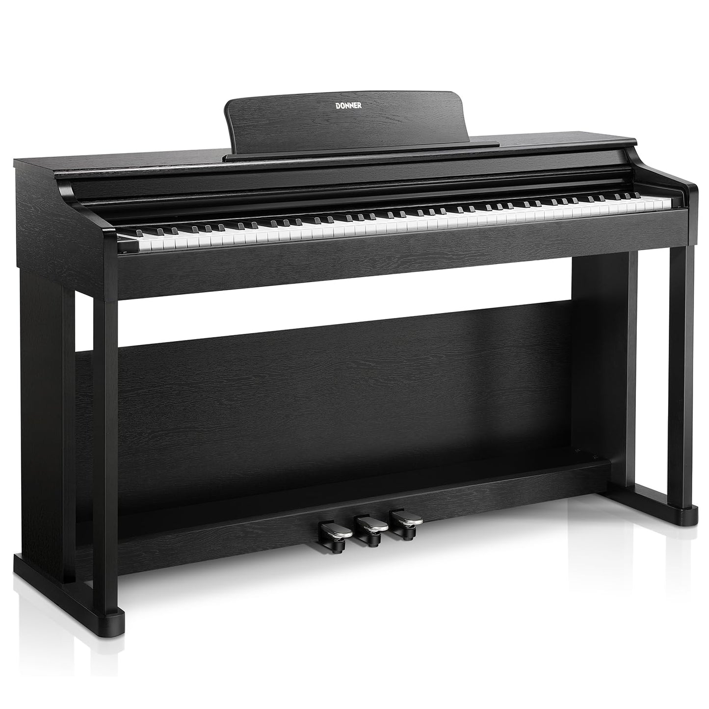 Donner DDP-100 88-Key Weighted Action Digital Piano for Beginner Bundle with Piano Keyboard Stand, Power Adapter, Triple Pedals, MP3 Function, USB-MIDI, 2 Headphone Jacks Black