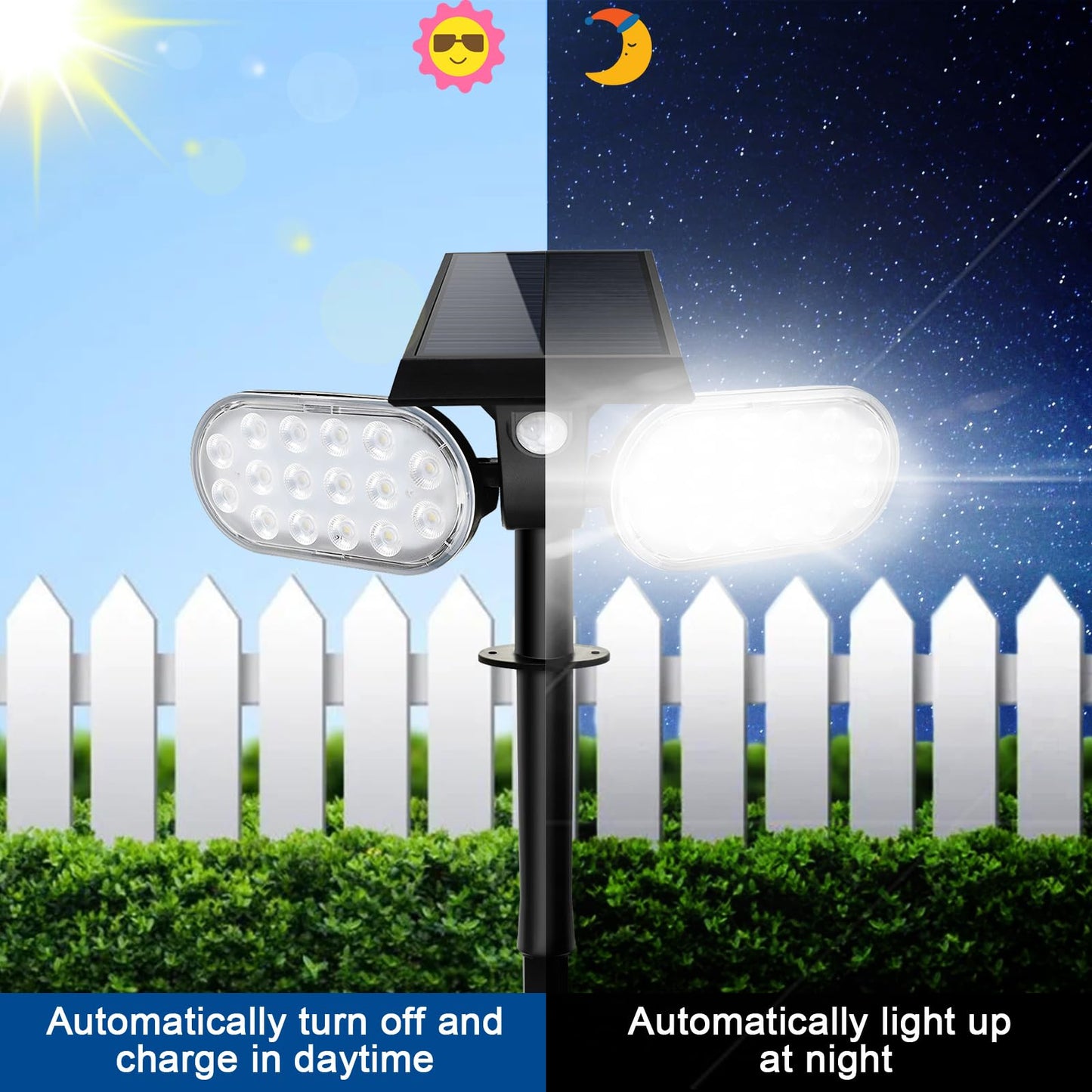 EMANER Motion Lights Solar Powered, Outdoor Solar Flood Lights, Stay On or Motion On/Off, Dusk to Dawn Security Solar Light, Landscape Spotlights for Garden Backyard Path, 8-Pack