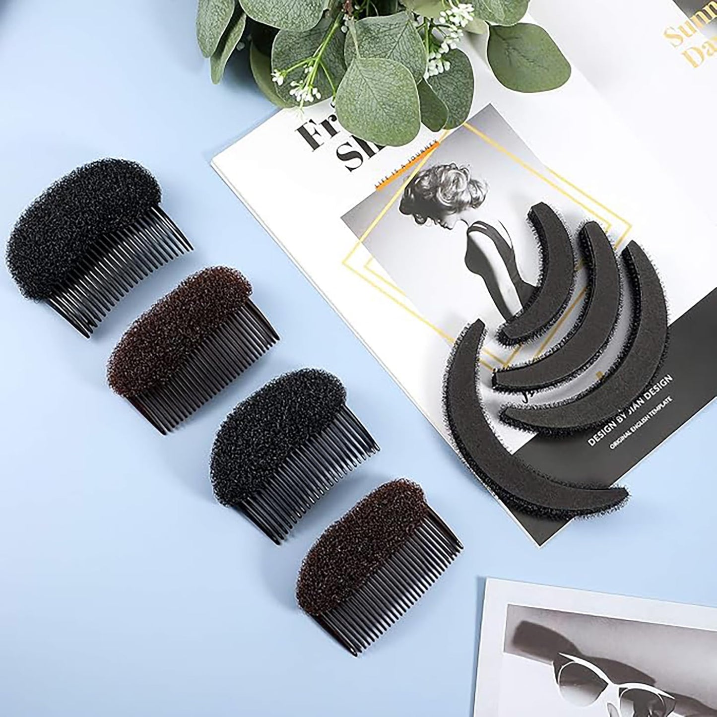 10 Pieces Hair Volumizing Accessories Set - Braiding Tool, Hair Bump Base, and Volume Haircomb for Women Lady Costume(Black, Brown)