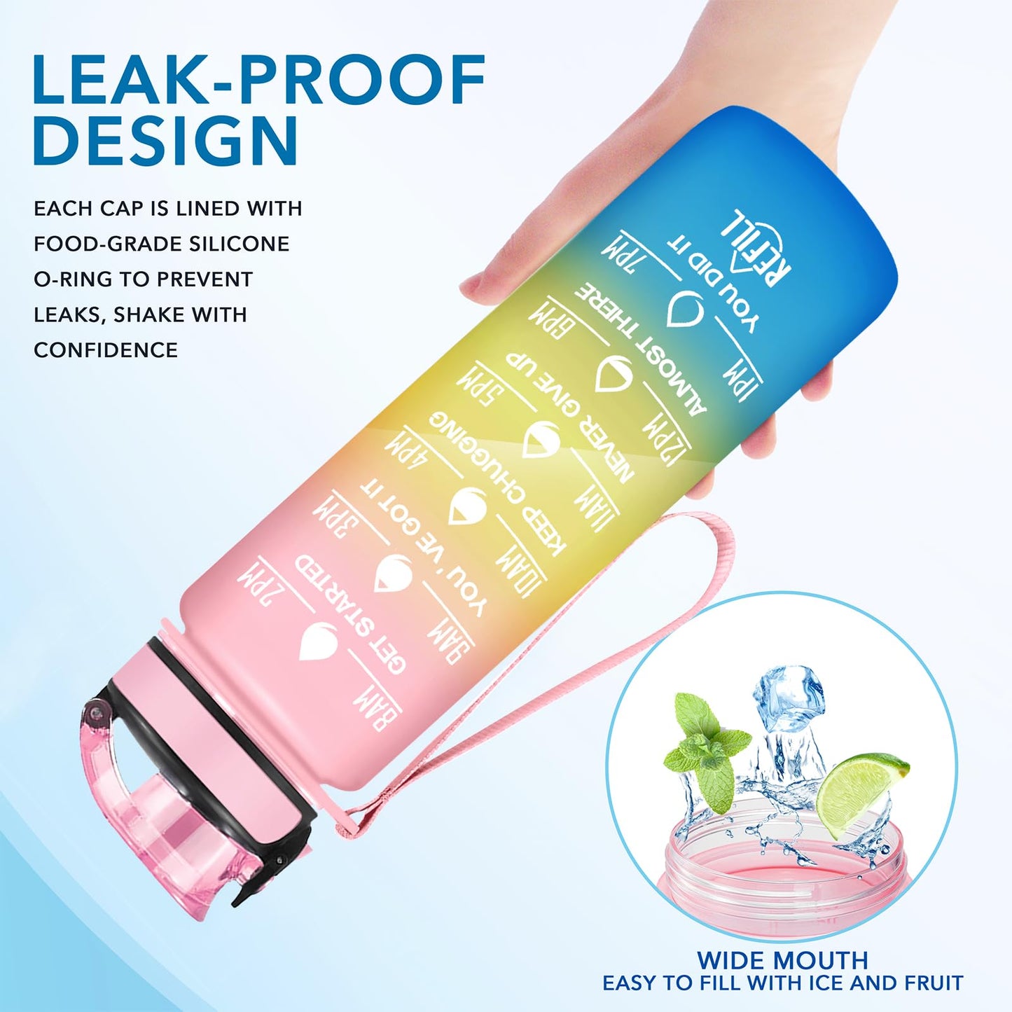 Enerbone 32 oz Water Bottle, Leakproof BPA & Toxic Free, Motivational Water Bottle with Times to Drink and Straw, Fitness Sports Water Bottle with Strap for Office, Gym, Outdoor Sports