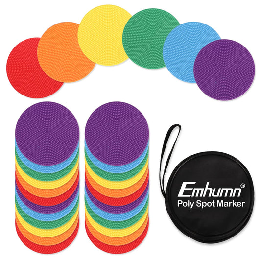 Emhumn 4inch & 9inch Poly Spot Markers for Agility Dot for Gym/PE Training, Dance, 6/12/24 Pcs Round Multiple Color & Size Rubber Non-Slip Spot Marker for Games, Floor Dots and Sport Activities