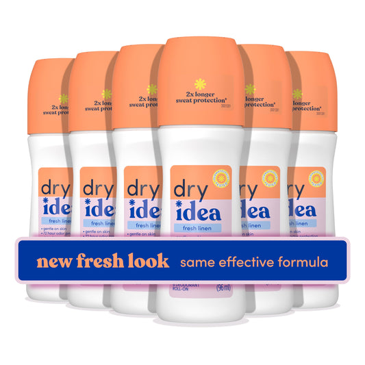 Dry Idea Roll-On Deodorant & Antiperspirant | 2X Longer Sweat Protection | 72-Hour Odor Protection | Gentle on Skin | Fresh Linen Scent, 3.25 oz. (6 count)