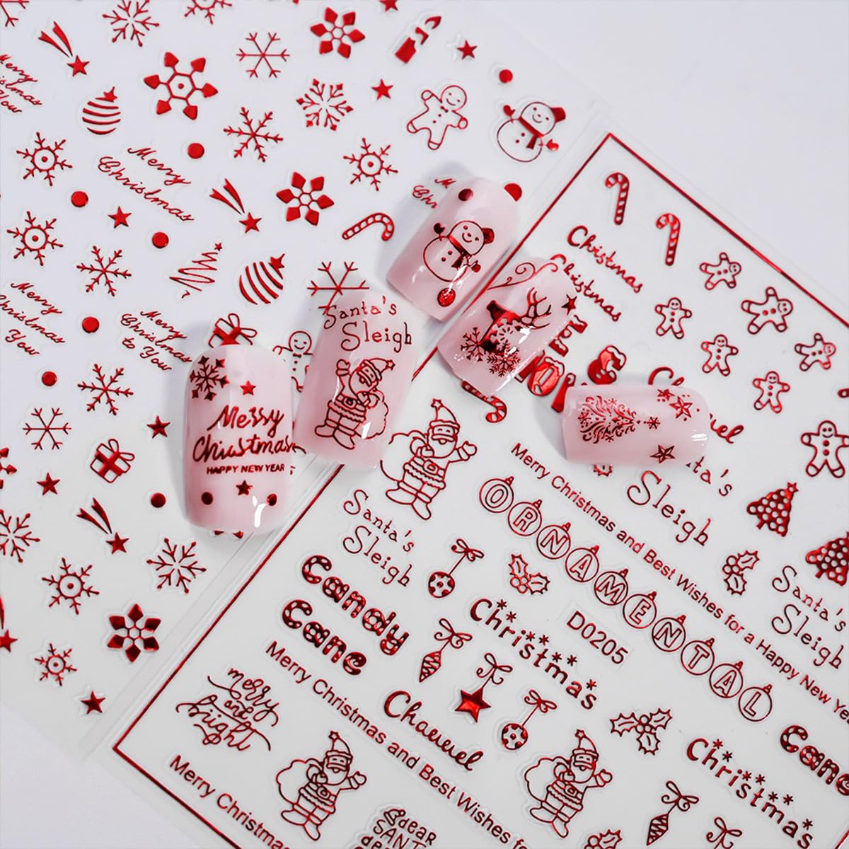 12 Sheets Christmas Nail Stickers - Gold Nail Decals with Snowflake, Snowman, Elk, Tree & Santa Claus Designs - 3D Self-Adhesive Holiday Xmas Nail Art Decals for Manicure Decorations