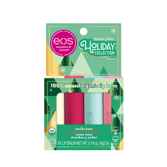 EOS Limited Edition Holiday Lip Balm, Raspberry Cloud & Blackberry Bellini, All-Day Moisture, Made for Sensitive Skin, 0.14 oz, 2-Pack, Clear