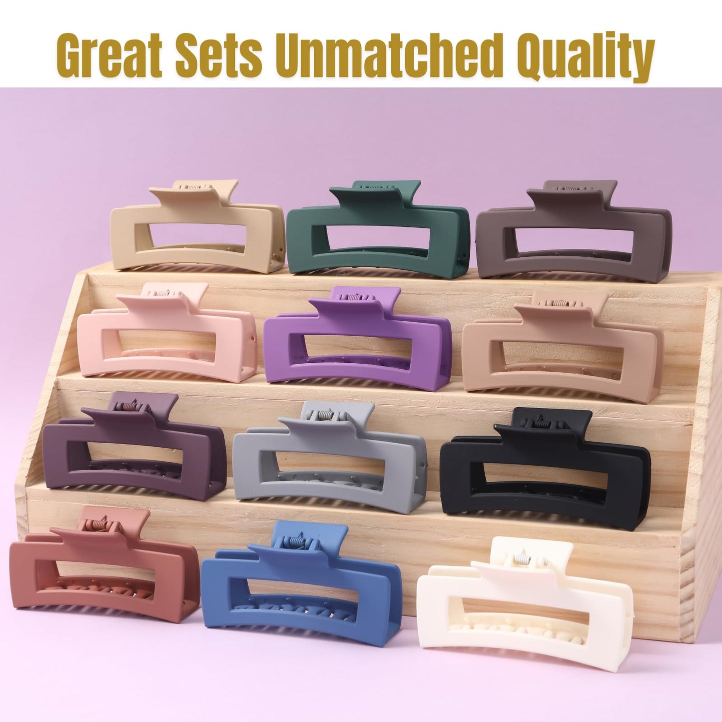 12 Pcs Large Square Hair Claw Clips for Women, 4.3-Inch Matte Rectangle Claw, Strong Hold Non-slip Hair Clips for Thick & Thin Hair