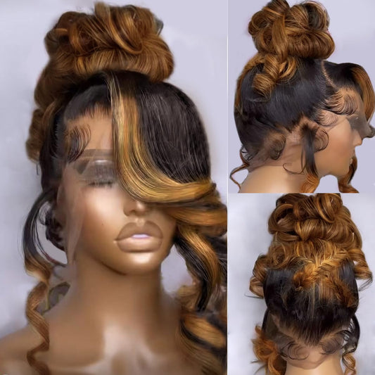 200% Density Full 360 Lace Front Ombre Lace Front Wig - Human Hair Glueless With Baby Hair Body Wave - Lace Front Wig Ombre (18 Inch)
