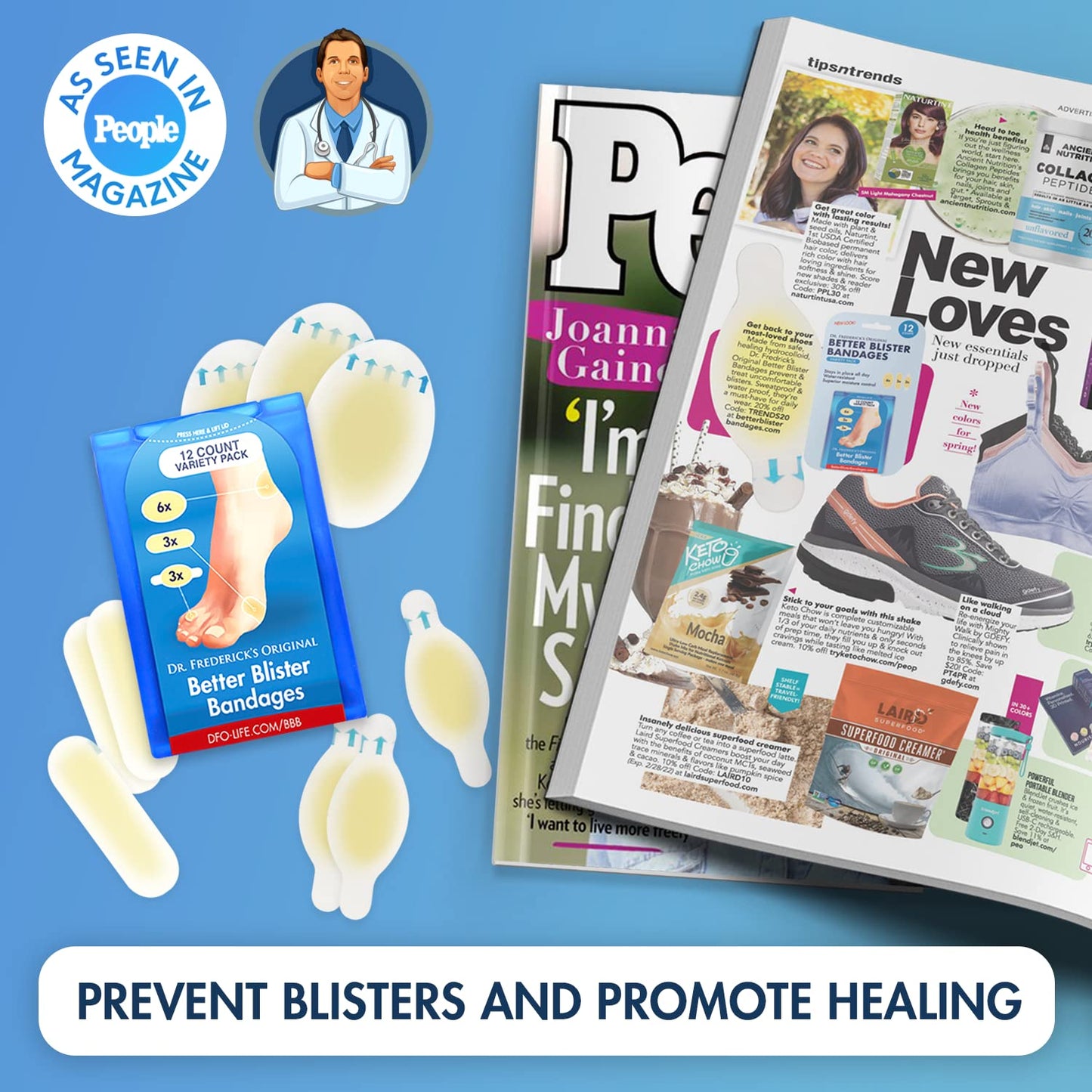 Dr. Frederick's Original Better Blister Bandages - 10 ct Spot Pack - Water Resistant Hydrocolloid Bandages for Foot Blister Prevention & Recovery - Blister Pads
