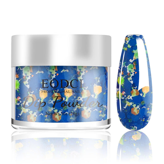 EODCI Dopamine Nail Dip Powder - Blue Glitter Hexagon Sequins Paillette Dip Powder Nails - Long-lasting, No UV Light Needed