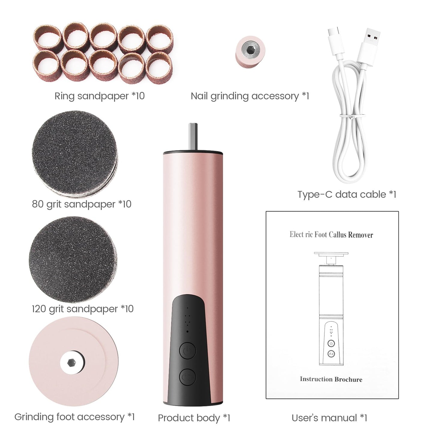 Electric Callus Remover for Feet, Electric Foot File Nail Grinder 2 in 1,Rechargeable Professional Foot Sander Pedicure Tool for Feet Dry Dead Skin with Sandpaper Disk, 6 Speed Adjustable