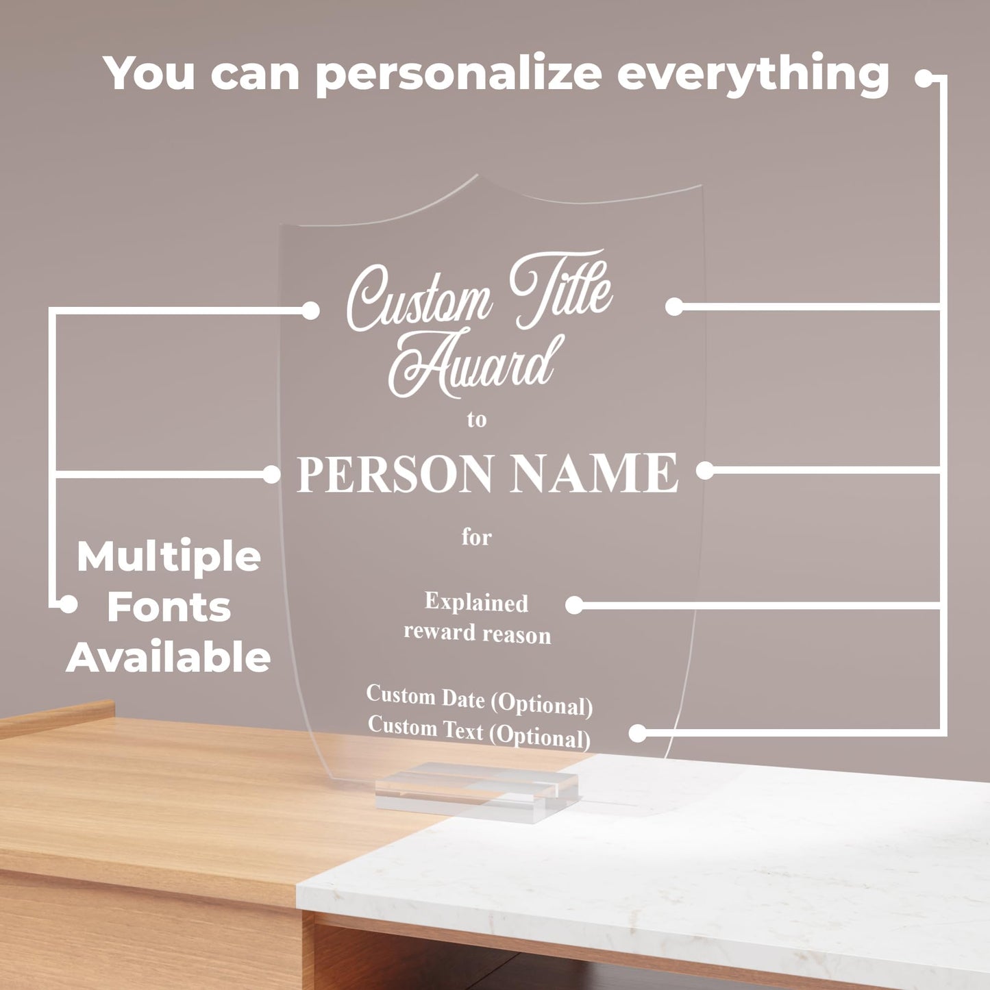 EGD Personalized Acrylic Trophy Award for Activities I Custom Trophy Plaque I Customizable Awards and Trophies I Customize Your Employee Appreciation Gifts (Wide 8" x 10" Height) (Award No Logo)