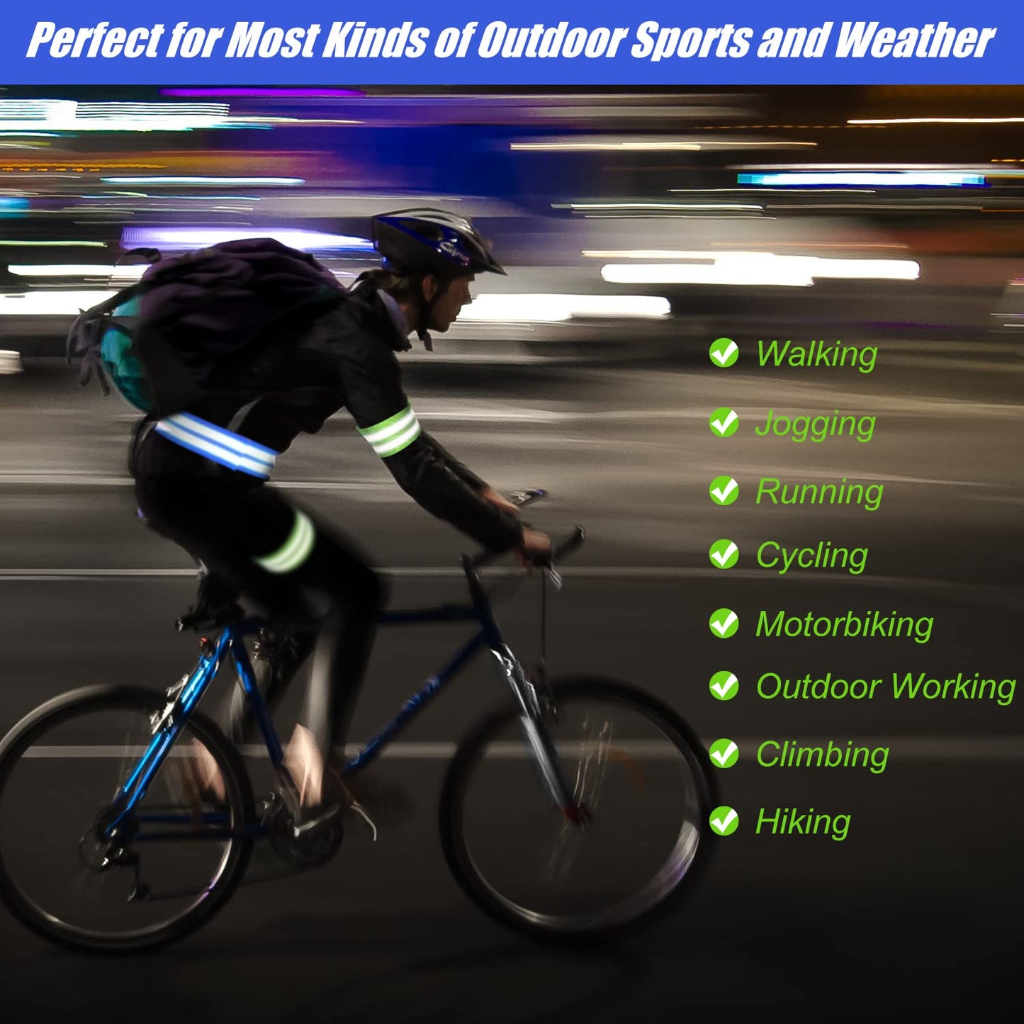 16 Pieces Reflective Bands Reflector Bands for Wrist, Arm, Ankle, Leg, High Visibility Reflective Gear Safety Reflector Tape Straps for Night Walking, Cycling and Running (Green, Blue)