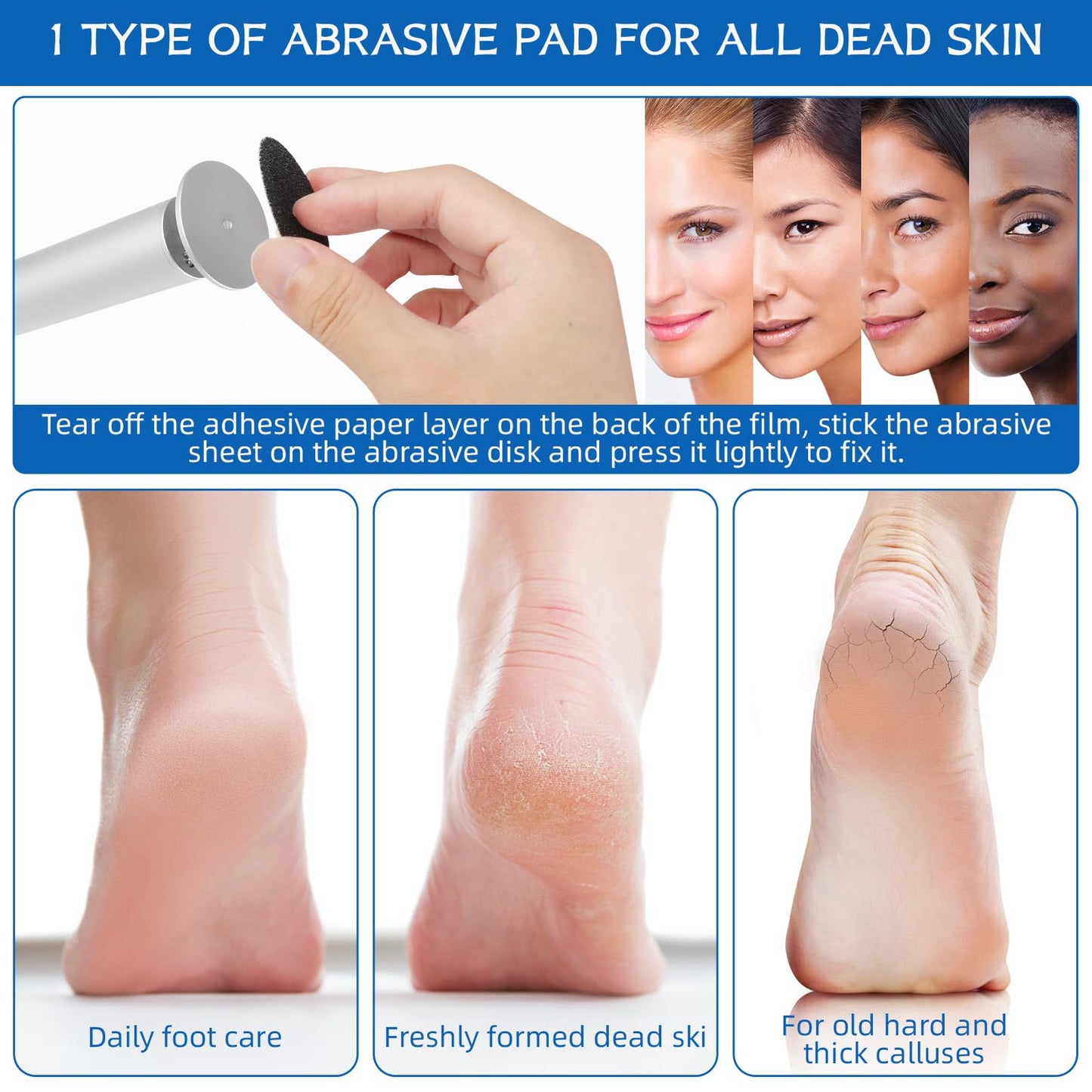 Electric Foot Filer-Electric Foot Callus Remover, Callus Remover for Feet, Dermave Electric Foot Callus Remover, 60pcs Snding Discs Dead Cracked Skin Calluses for Men/Women (Silver)