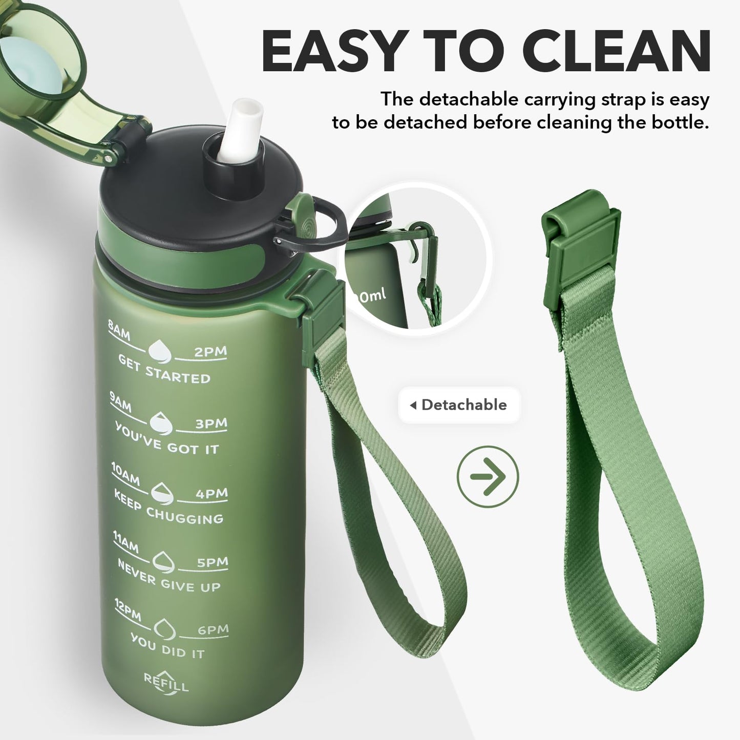 Enerbone 24 oz Water Bottle, Leakproof BPA & Toxic Free, Motivational Water Bottle with Times to Drink and Straw, Fitness Sports Water Bottle with Strap for Office, Gym, Outdoor Sports