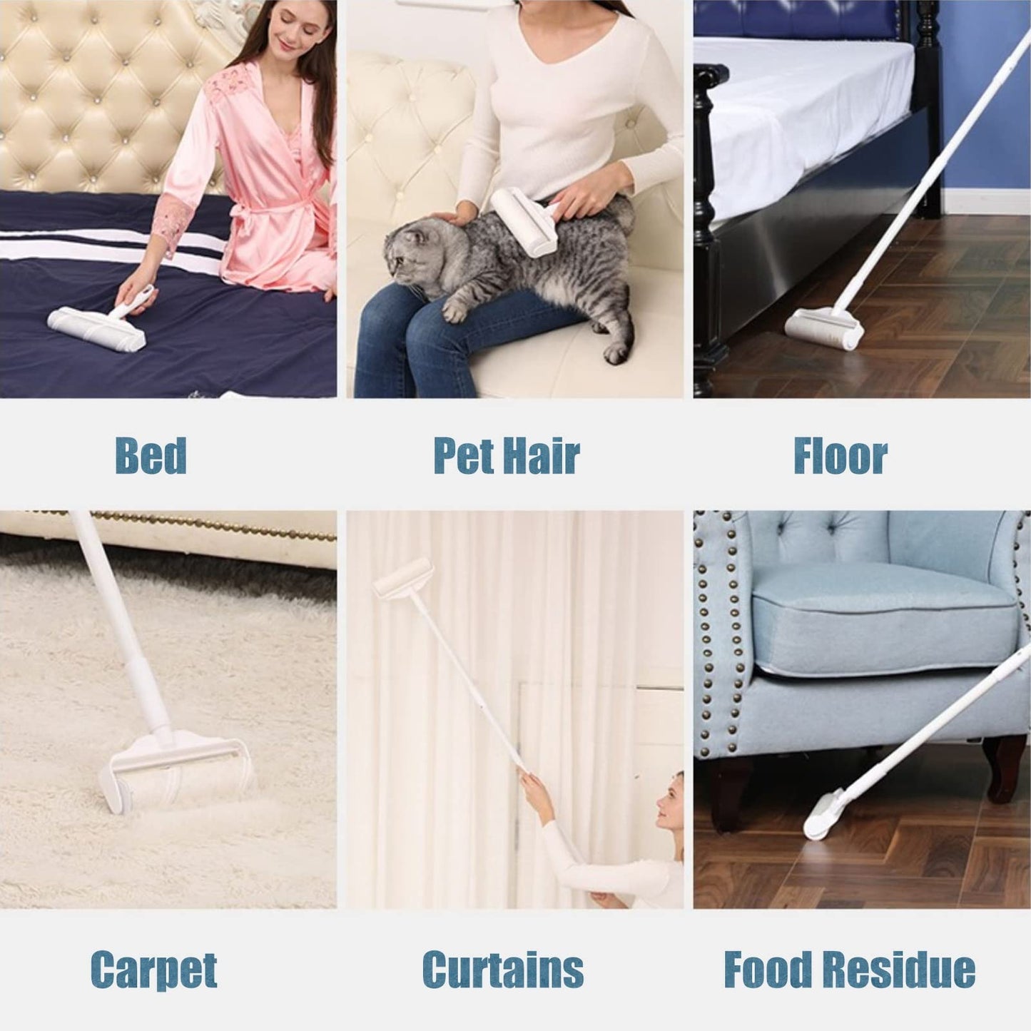 124cm Long Lint Roller for Floors, Large Clothes Sticker Roller with Cover, White Dog/Cat Hair Cleaning/Removal Extra Sticky