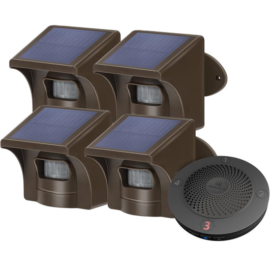 eMACROS Long Range Solar Wireless Driveway Alarm Outdoor Weather Resistant Motion Sensor & Detector-Security Alert System-Monitor & Protect Outside Property