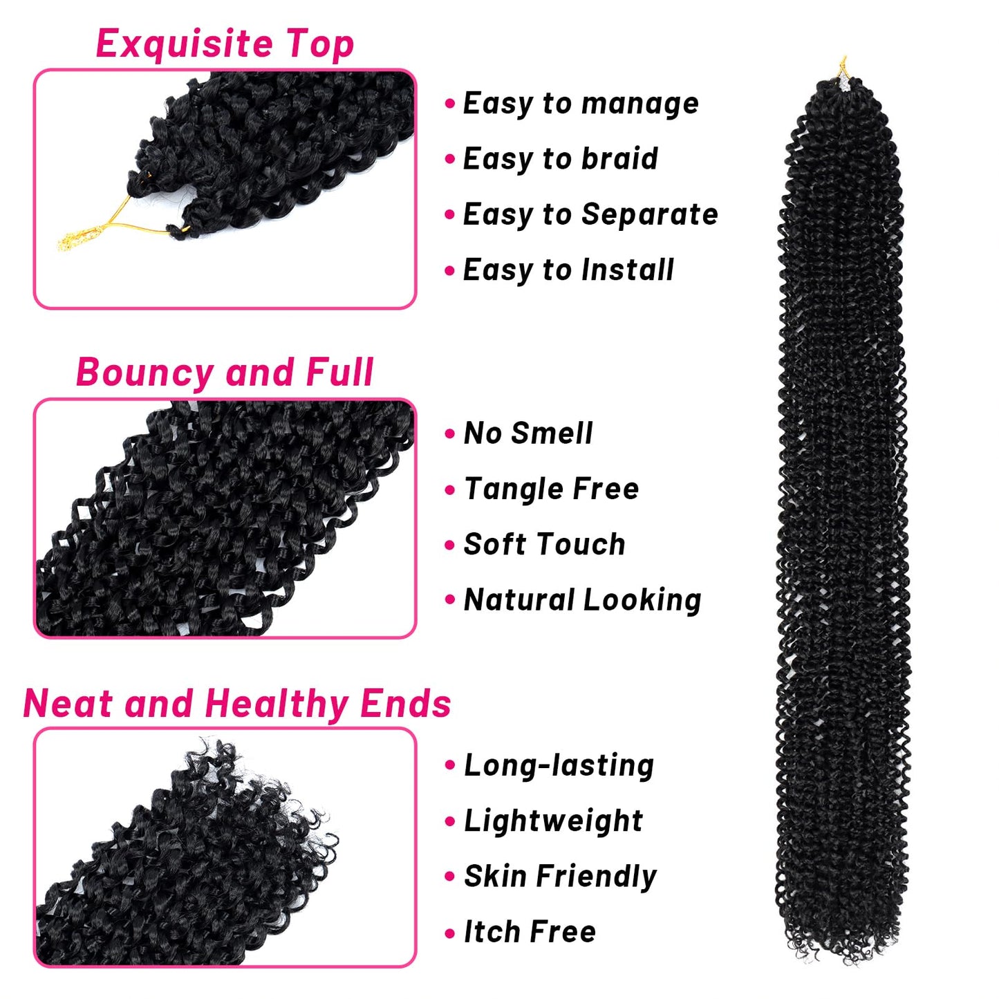 Dorsanee Passion Twist Hair 30 Inch 7 Packs Water Wave Crochet Hair Long Bohemian Curly Braiding Hair for Butterfly Locs, Faux Locs, Boho Style Spring Twist Crochet Braids (1B#)