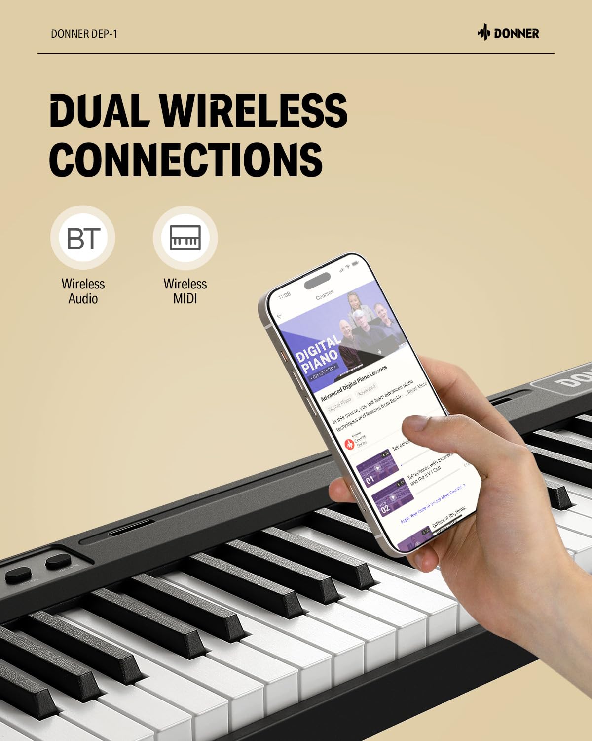 Donner DEP-1 Piano Keyboard 88 Keys, Beginner Digital Keyboard Piano Velocity-Sensitive Keys, Portable Electric Piano with Sustain Pedal, Carrying Case and Keyboard Stickers