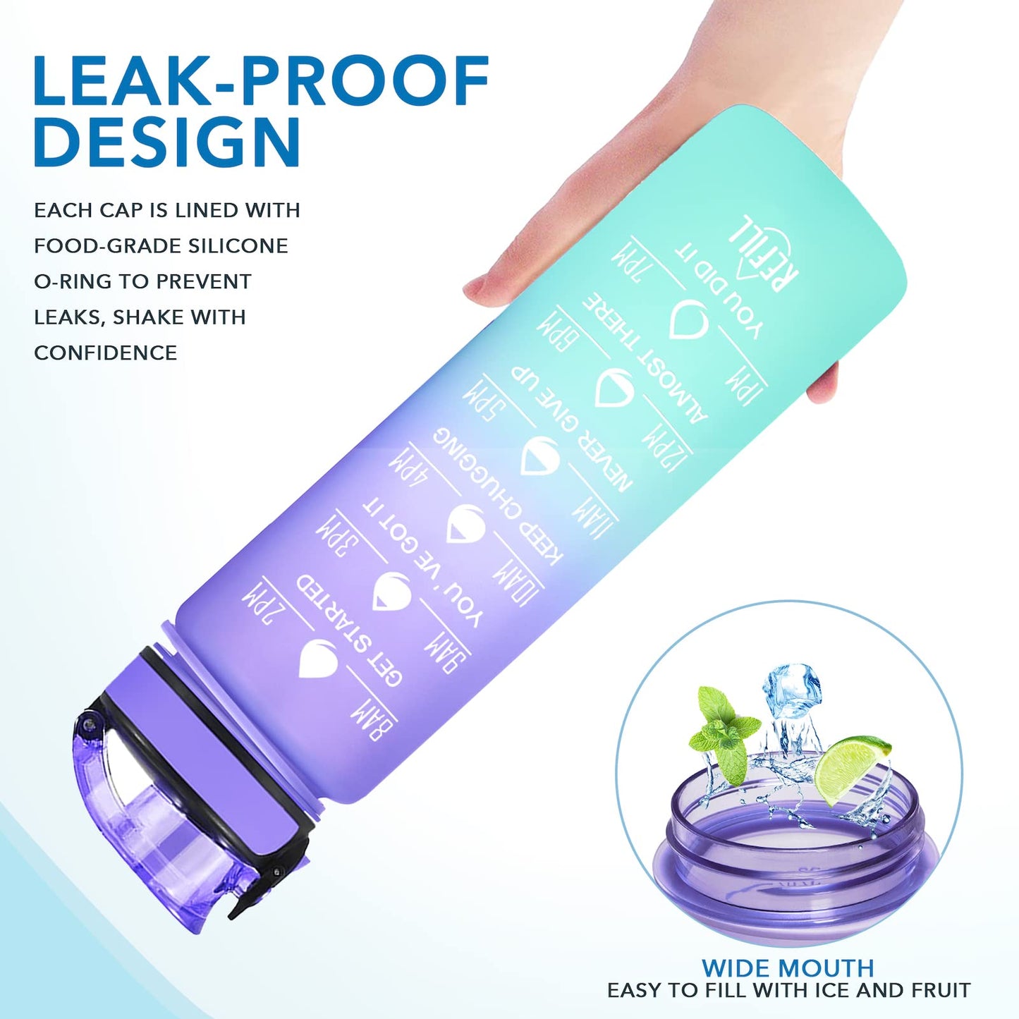 Enerbone 32 oz Water Bottle, Leakproof BPA & Toxic Free, Motivational Water Bottle with Times to Drink and Straw, Fitness Sports Water Bottle with Strap for Office, Gym, Outdoor Sports