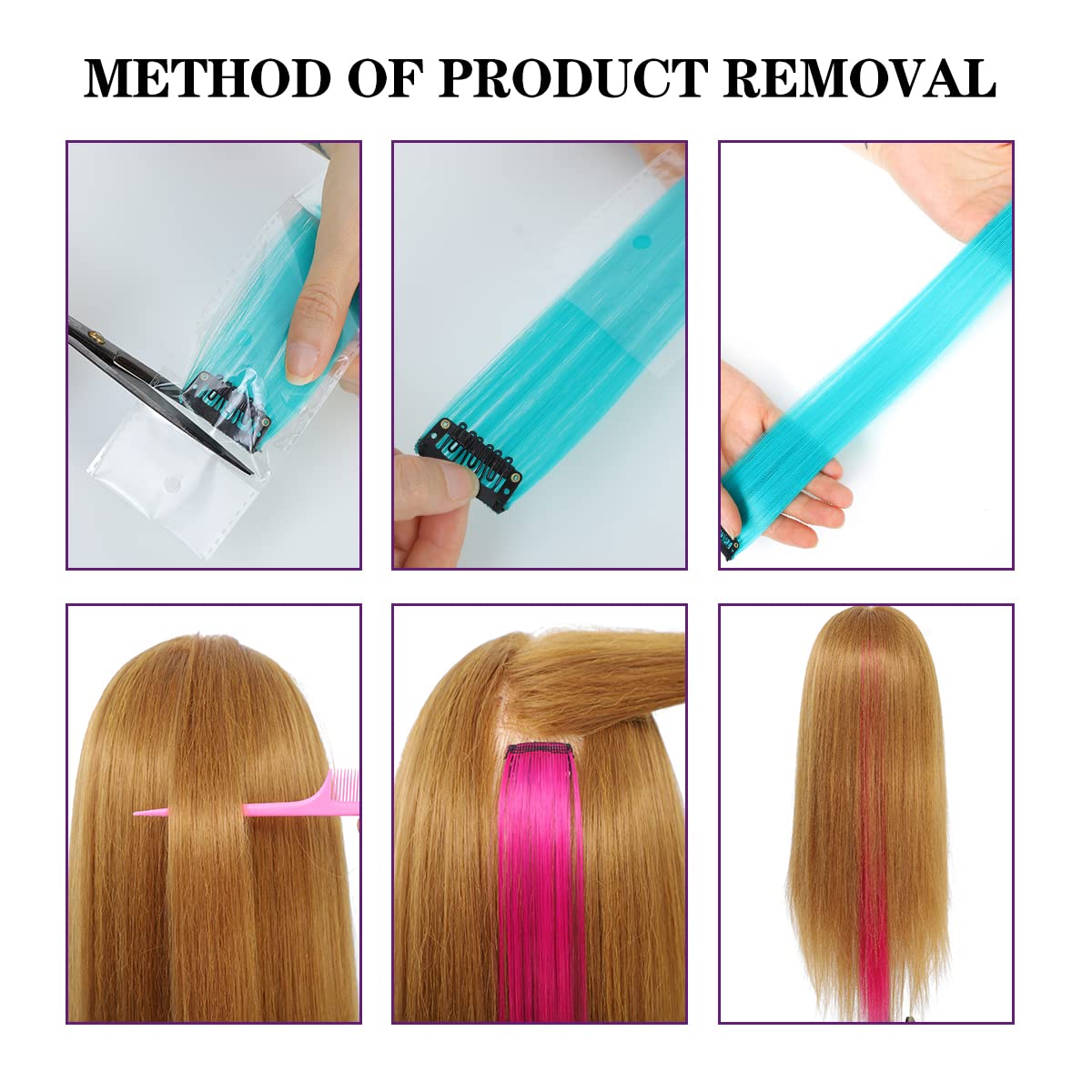 12PCS Colored Pink and Lake Blue Hair Extensions 22 Inch Colorful Clip in Hair Extensions Straight Synthetic Hairpiece for Women Kids Girls Halloween Christmas Cosplay(12Pcs-Pink and Lake Blue)