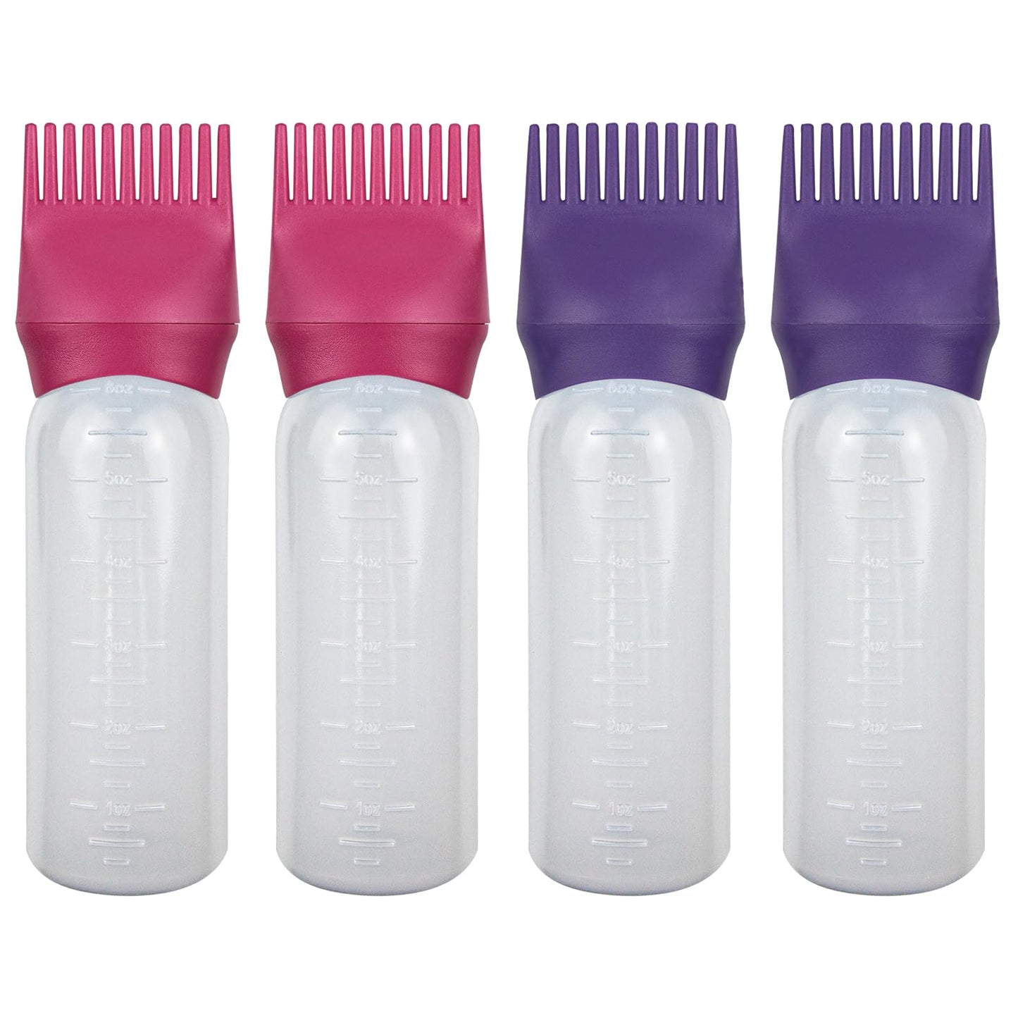 ELANE 4 Pack Root Comb Applicator Bottle, Hair Oiling Applicator for Hair Dye, Shampoos, Salons. (Purple+Red)
