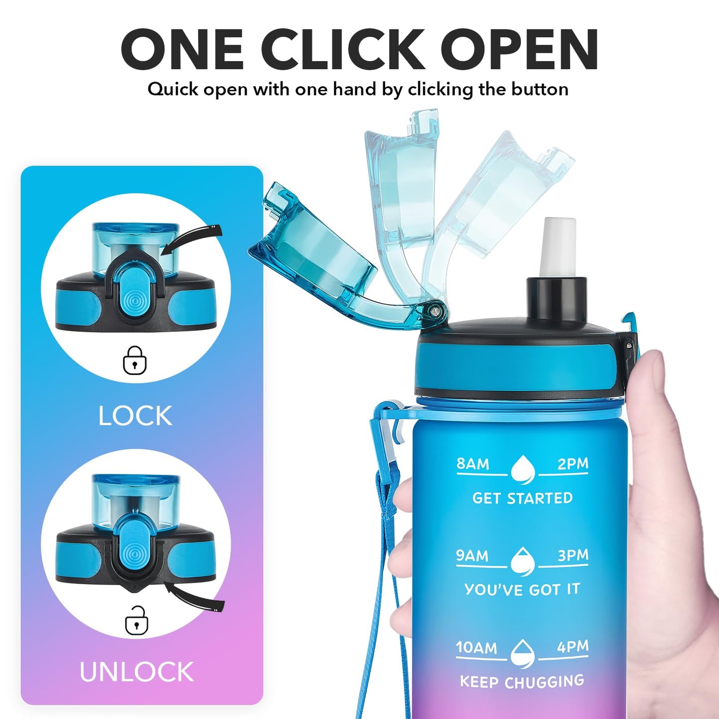 Enerbone 24 oz Water Bottle, Leakproof BPA & Toxic Free, Motivational Water Bottle with Times to Drink and Straw, Fitness Sports Water Bottle with Strap for Office, Gym, Outdoor Sports