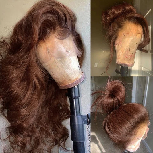 250% Density Chocolate Brown Lace Front Wig Human Hair 13x4 Body Wave Lace Front Wigs with Baby Hair Colored Human Hair Wigs For Women HD Transparent Lace Front Wig(18 Inch,Chocolate Brown Wig)