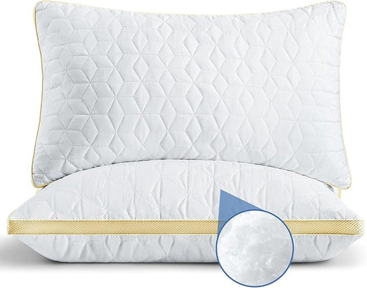 Pillows Queen Size Set of 2, Luxury Hotel Queen Size Pillows, Supportive Down Alternative Queen Pillows, Medium Firm Gusseted Bed Pillows for Sleeping, 2 Pack Queen Size Pillows Washable