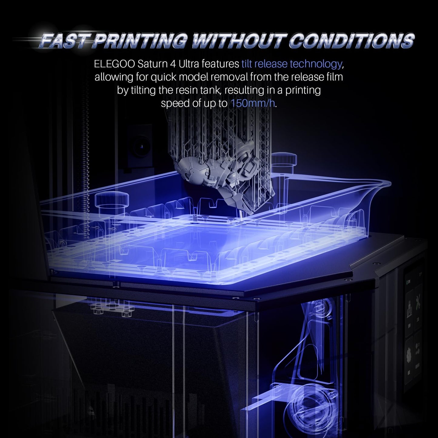 ELEGOO Saturn 4 Ultra 10"12K MSLA 3d Printer, Smart Resin Printer with AI Camera and Mechanical Sensor, 150mm/h Fast Printing, Auto-Leveling, WiFi Cluster Printing, Printing Size 8.62x4.84x8.66 Inches