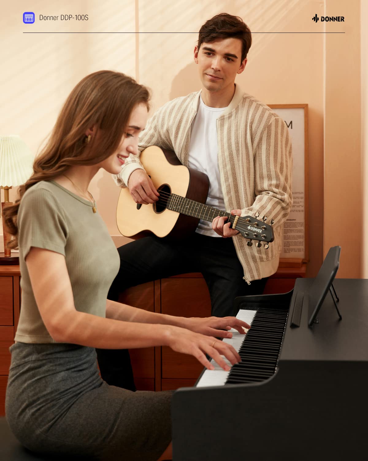 Donner DDP-100S Digital Piano 88 Key Weighted Graded Hammer-Action Piano Keyboard with MIDI In/Out, 200 Sounds & Rhythms, 100 Demo, Electric Piano with Bench for Beginner Professional