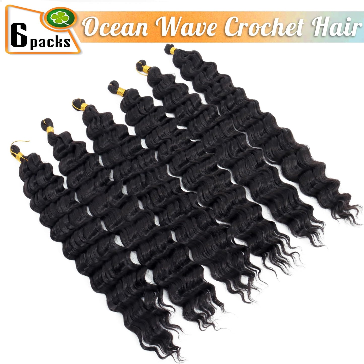 Eerya Ocean Wave Crochet Hair 18 Inch 6 Packs Deep Wave Crochet Hair for Black Women Synthetic Wavy Curly Braiding Hair for Boho Braids (18 inch,1B)