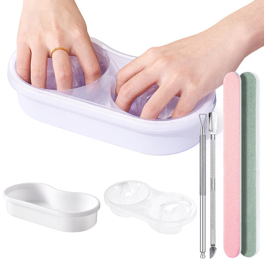 Dual Nail Soaking Bowl Acetone Proof: Soak Off Gel Nail Polish Dip Powder Remover Bowl- Cut the Soaking Time in Half Manicure Bowl for Salon Home (D2-White)