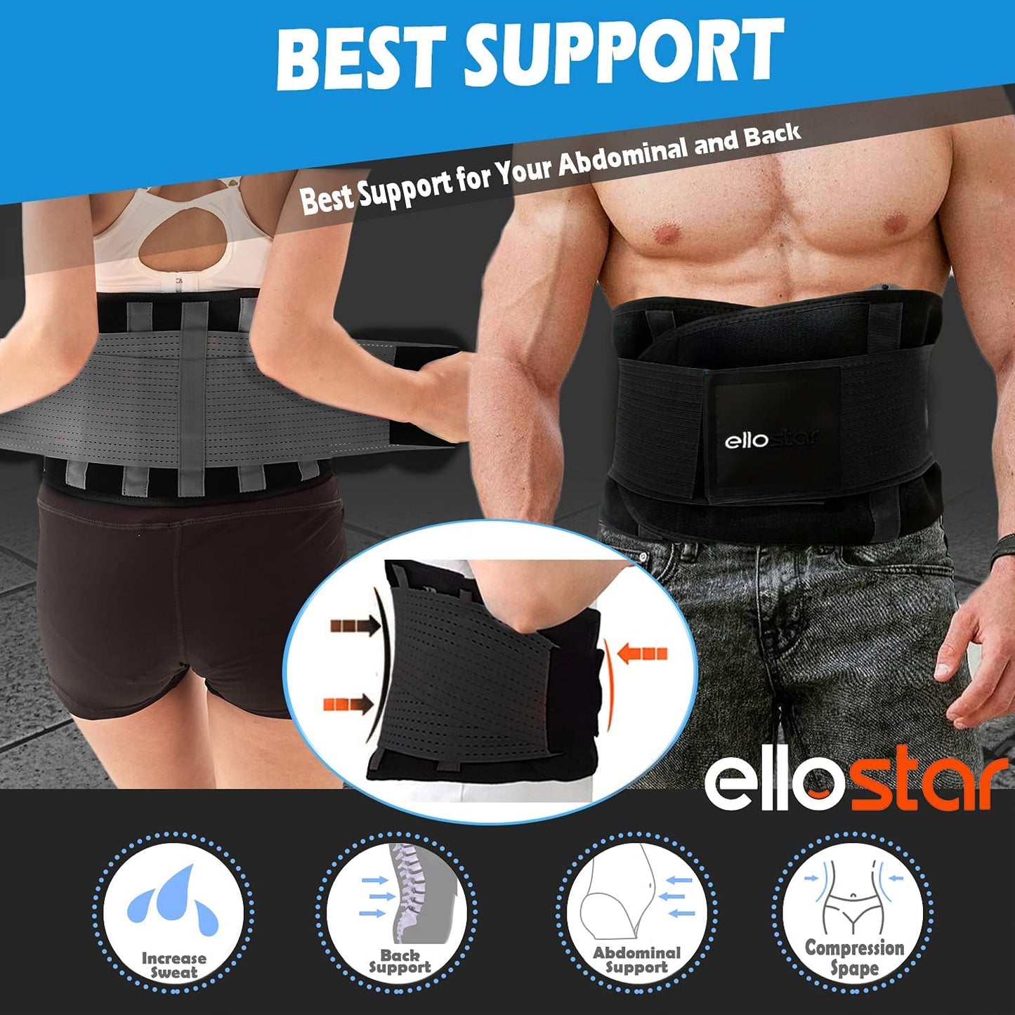 ellostar Women's Waist Trainer: Sweat Band for Belly Fat, Tummy Control, Back Support, Workout Shapewear, Weight Loss Aid X-Large, Black