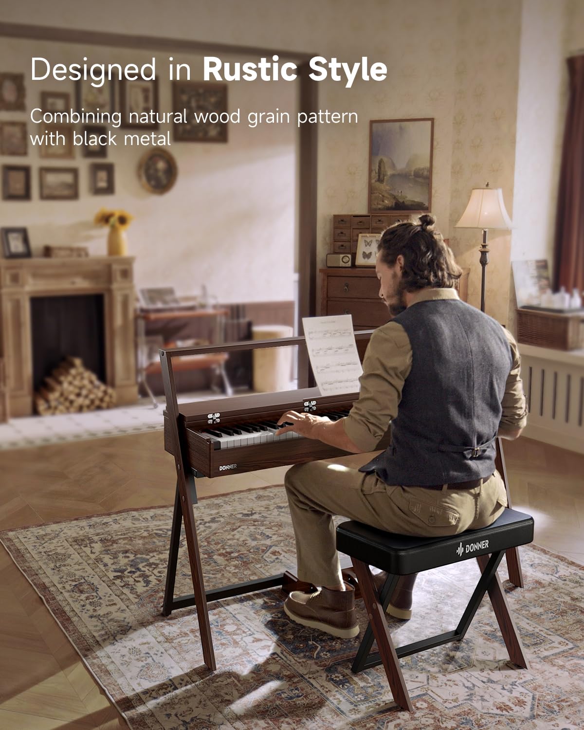 Donner OURA R300 88 Key Weighted Keyboard Piano for Advanced, Home Digital Piano with 88 Keys Graded Hammer Standard Keyborad, Bluetooth, LOCAL OFF, 2*15W, Half-pedal, 256 Polyphony, Walnut Wood Color