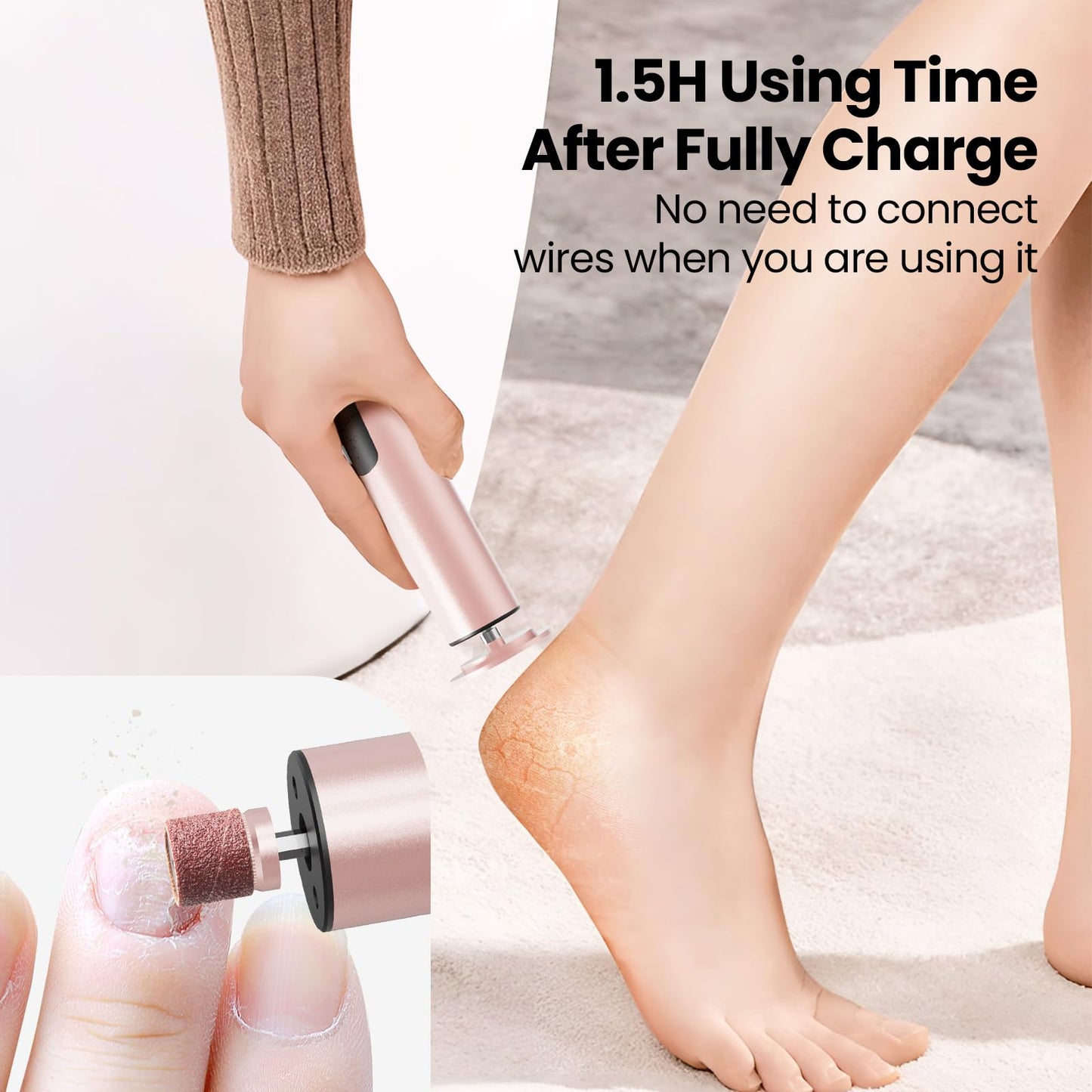 Electric Callus Remover for Feet, Electric Foot File Nail Grinder 2 in 1,Rechargeable Professional Foot Sander Pedicure Tool for Feet Dry Dead Skin with Sandpaper Disk, 6 Speed Adjustable