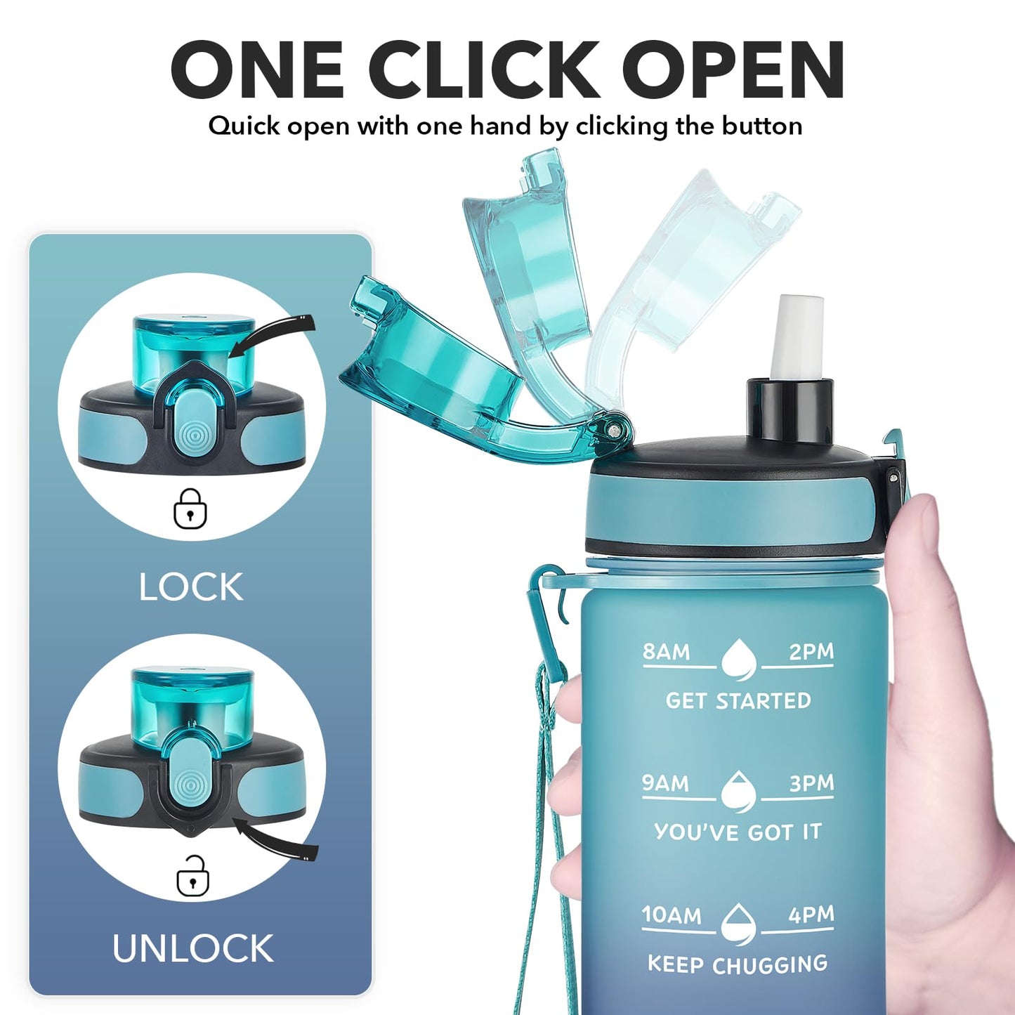 Enerbone 24 oz Water Bottle, Leakproof BPA & Toxic Free, Motivational Water Bottle with Times to Drink and Straw, Fitness Sports Water Bottle with Strap for Office, Gym, Outdoor Sports