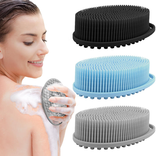 3 Pack Silicone Body Scrubber, Exfoliating Body Scrubber, Soft Silicone Loofah for Women Men, Body Scrubber Fit for Sensitive and All Kinds of Skin, Clean and Sanitary Rapid Foaming