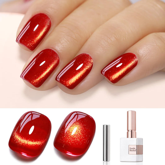 Double Rhythm 15ML Ice Glass Cat Eye Gel Polish with Magnet Holographic Glitter Shimmer Translucent Sheer Color Salon Soak Off Magnetic at Home (Blood Red-MC1145)