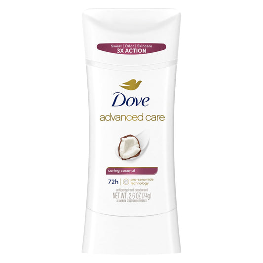 Dove Advanced Care Antiperspirant Deodorant Stick Caring Coconut for Helping Repair Skin Barrier After Shaving, with 72-Hour Sweat & Odor Protection, 2.6 oz