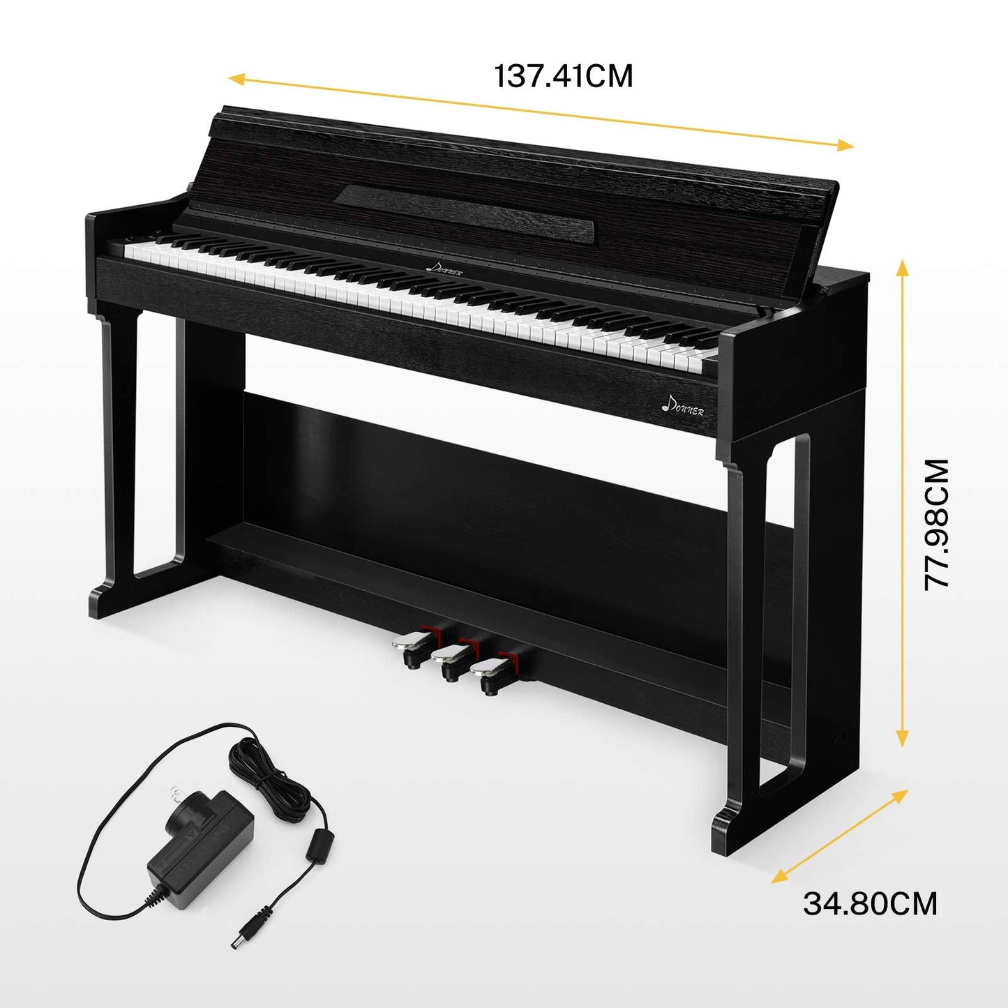 Donner DDP-90 Digital Piano, 88 Key Weighted Piano Keyboard for Beginner/Professional W/Three Pedals, Supports U-disk Music Playing, PC/Tablet/Cell Phone Connecting, Audio In/Output