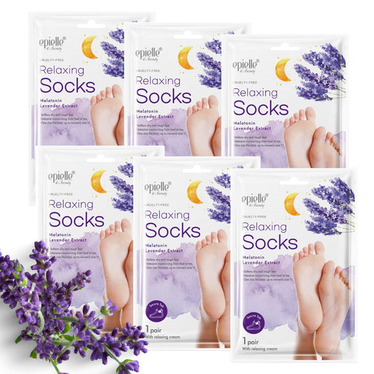 Epielle Relaxing Foot Masks - Melatonin & Lavender Extract | Deep Moisturizing | 100% Vegan & Cruelty-Free | 6 Pack Socks | Beauty Gifts, Easter Gifts, Mother's day Gifts