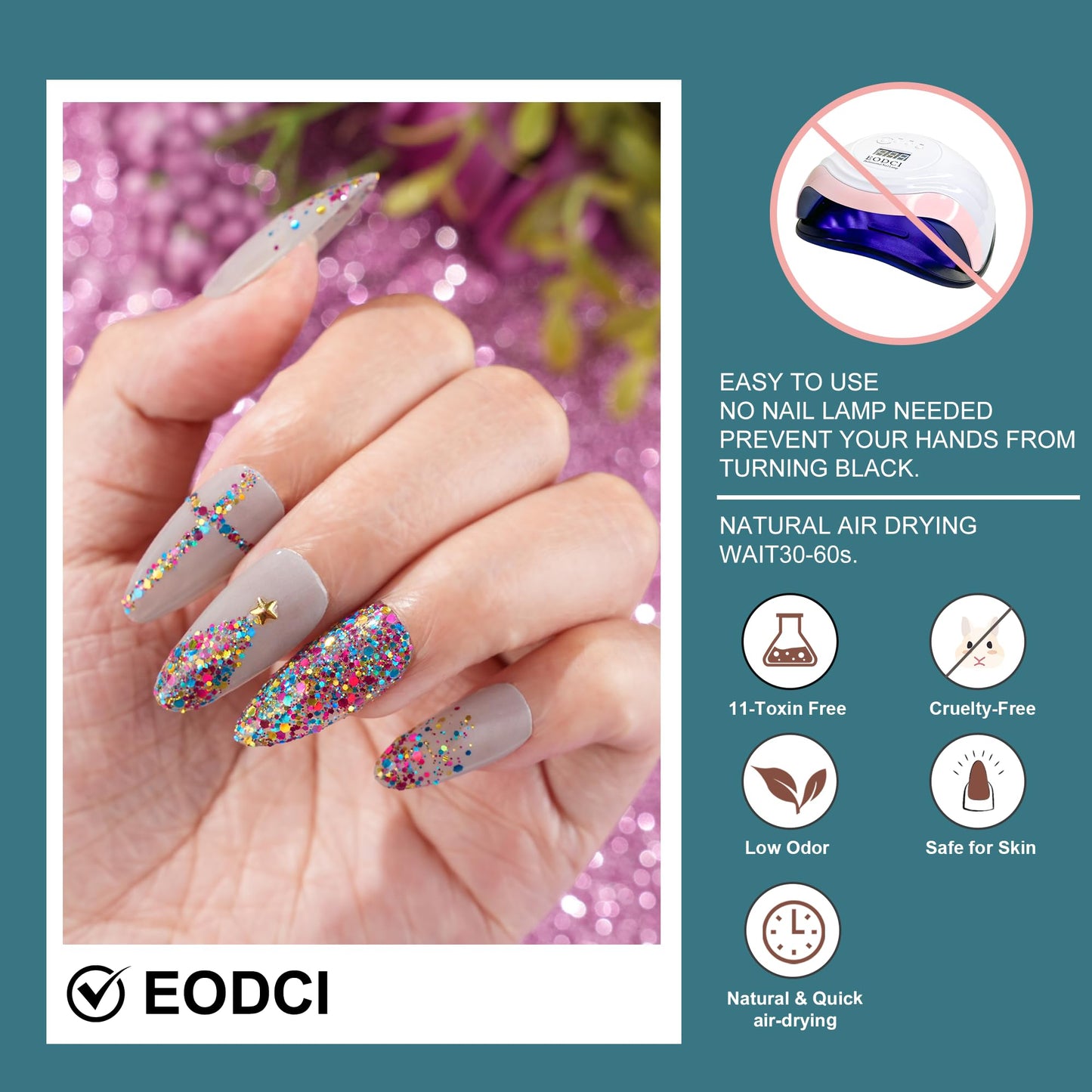 EODCI Dip Powder 1oz/28g Glitter Green Color Nail Dipping Powder French Pro Collection System Nail Art Starter Manicure Salon DIY at Home, Odor-Free & Long-Lasting