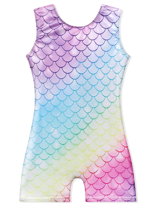 EQSJIU Mermaid Gymnastics Costume For Girls Rainbow Rangers Leotard With Shorts For Kids Size 6-7 Years Old Biketard Sparkly Rainbow Rangers
