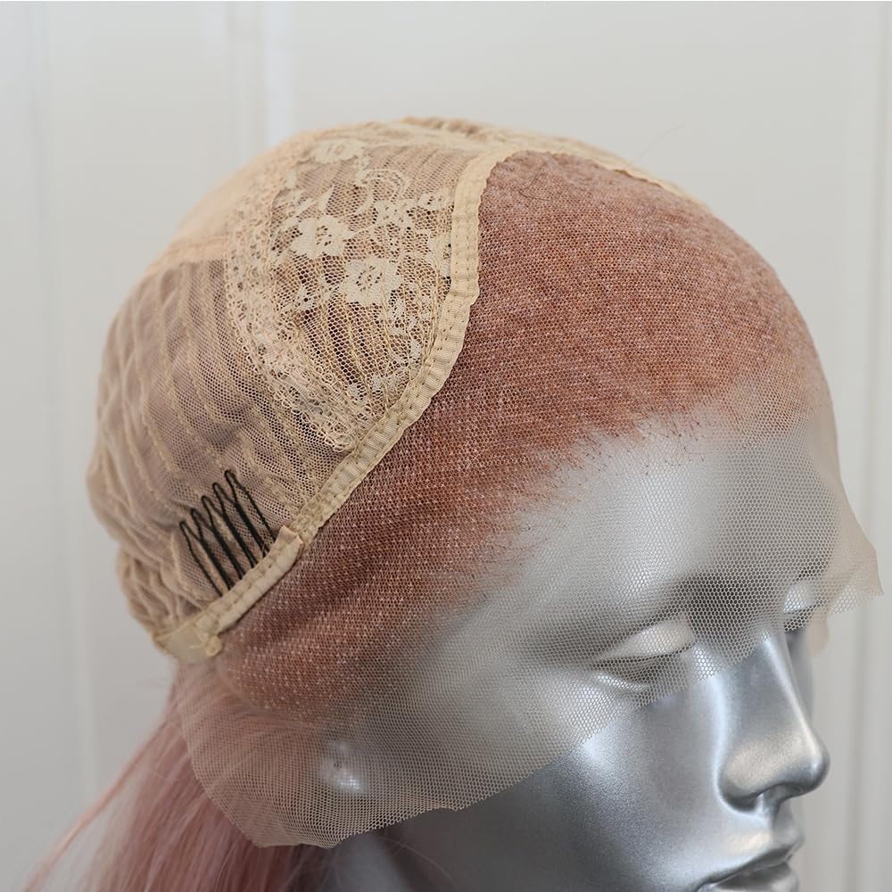ELESTY 13 * 4 Icy Pink Synthetic Lace Front Wig Long Wavy Free Part Lace Front Synthetic Wig Pre Plucked Natural Hairline Glueless Heat Resistant Fiber Hair Loose Curly Wigs for Women Cosplay